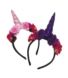 Diadema Unicornio Con Flores Y Purpurina